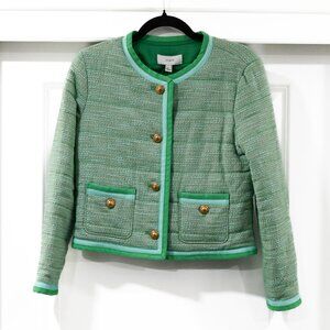 J. Crew Size 6 Green Tweed Classic Jacket with Gold Buttons NWOT